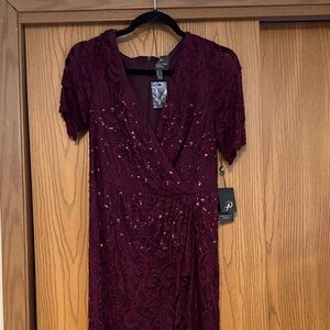 Adrianna Papell Deep Burgundy Lace Midi Dress